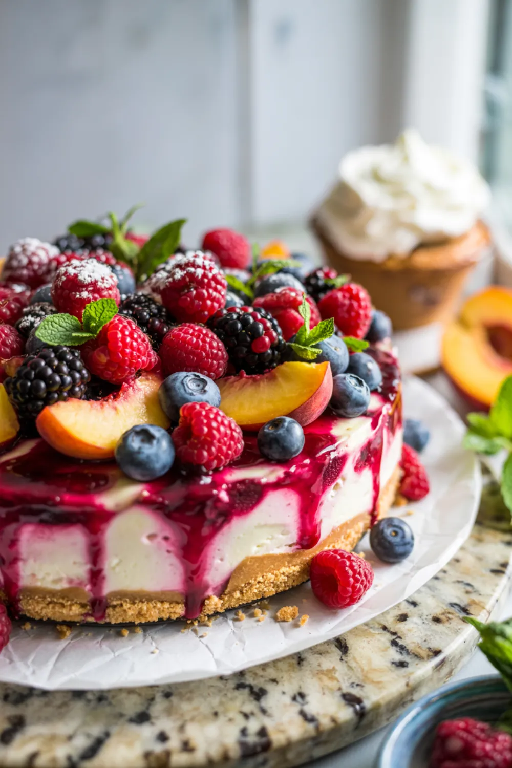 Summer Berry and Peach Cheesecake