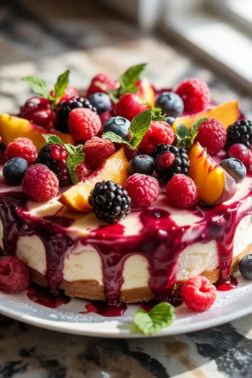 Summer Berry and Peach Cheesecake