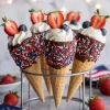4th of July Waffle Cones with Whipped Cream