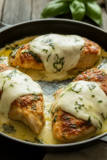 Mozzarella Chicken in Basil Cream Sauce