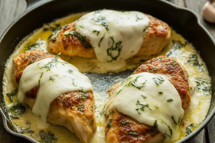 Mozzarella Chicken in Basil Cream Sauce