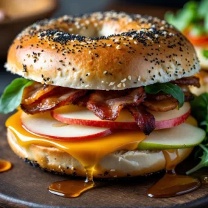 Bagel Breakfast Sandwich with Pear, Apple, and Cheddar