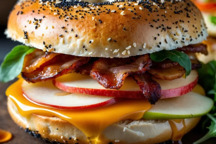 Bagel Breakfast Sandwich with Pear, Apple, and Cheddar