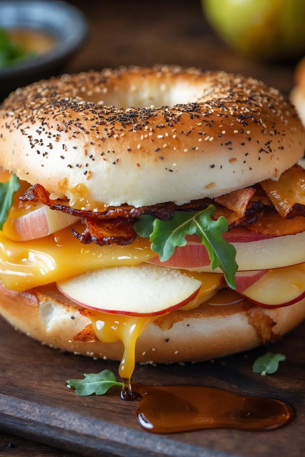 Bagel Breakfast Sandwich with Pear, Apple, and Cheddar