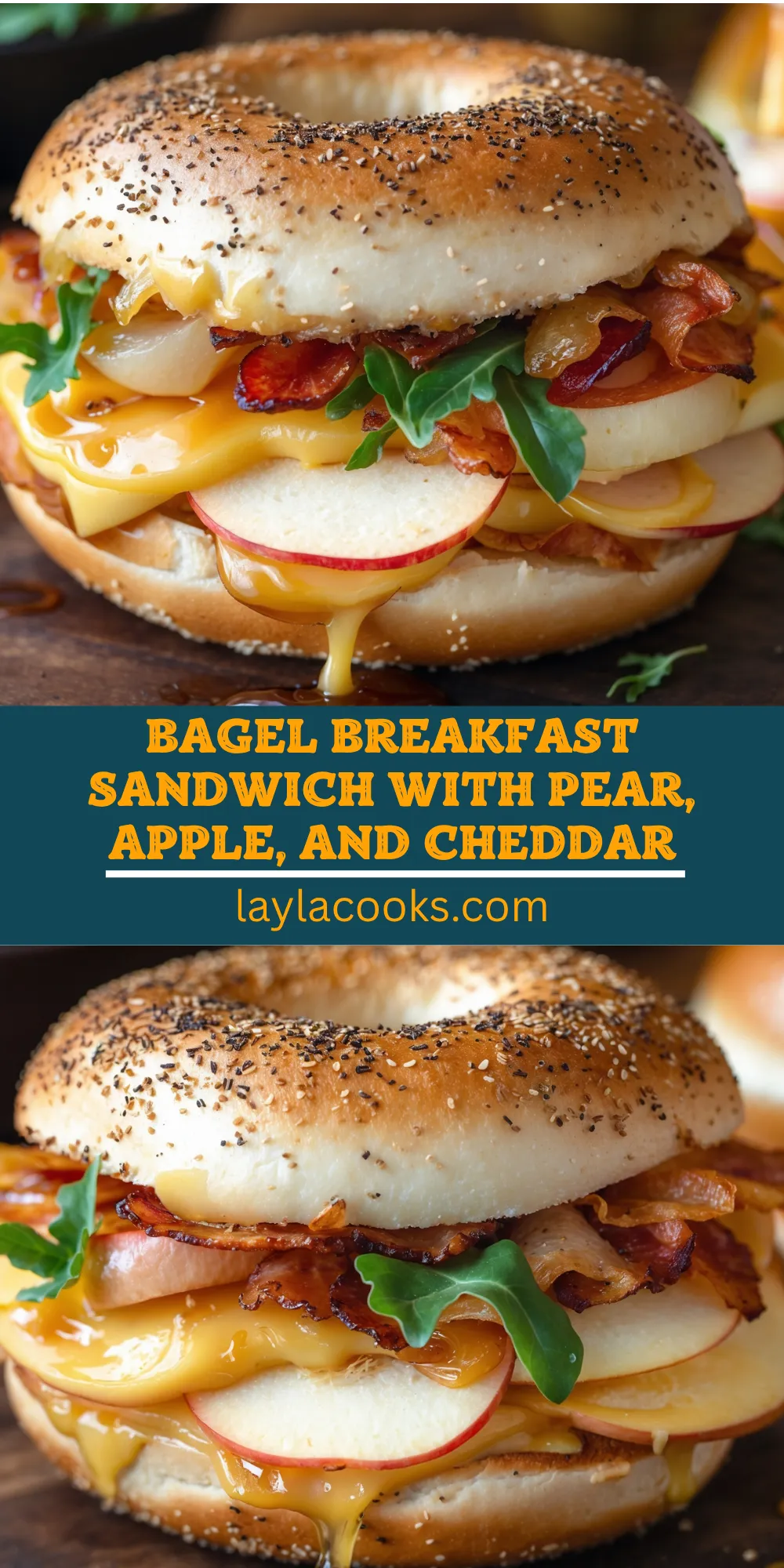 Bagel Breakfast Sandwich with Pear, Apple, and Cheddar