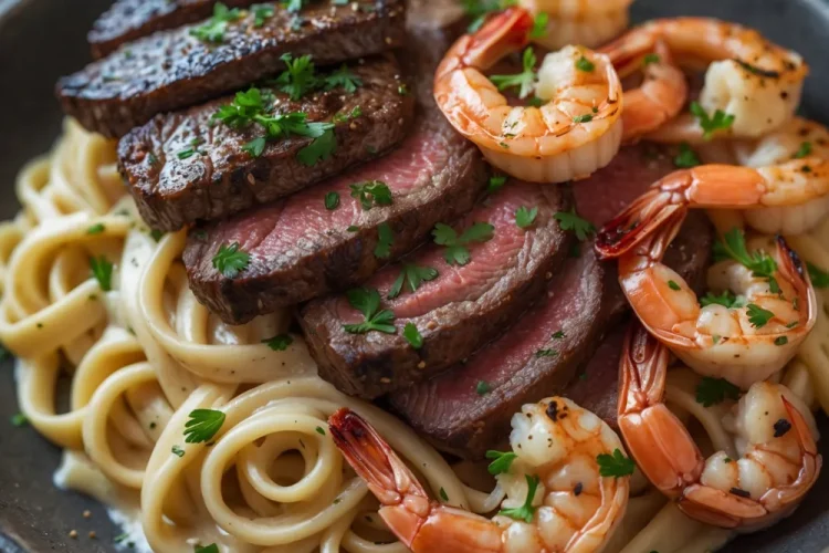 Blackened Steak and Shrimp Alfredo