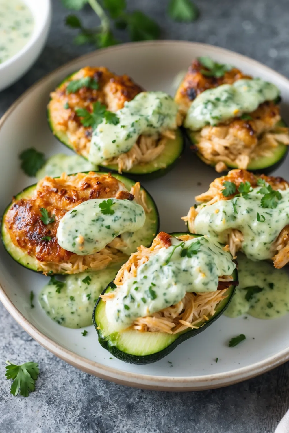 Chicken Zucchini Poppers with Creamy Cilantro Sauce