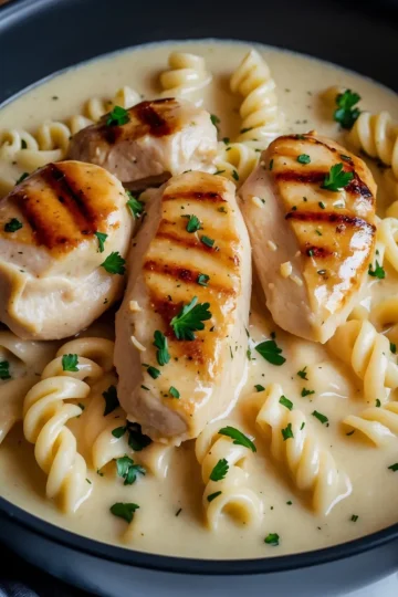 Creamy Garlic Butter Chicken and Rotini in Parmesan Sauce