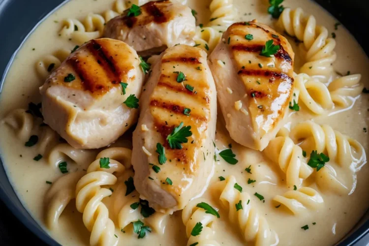 Creamy Garlic Butter Chicken and Rotini in Parmesan Sauce