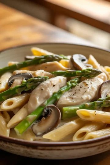 Creamy Mushroom and Asparagus Chicken Penne
