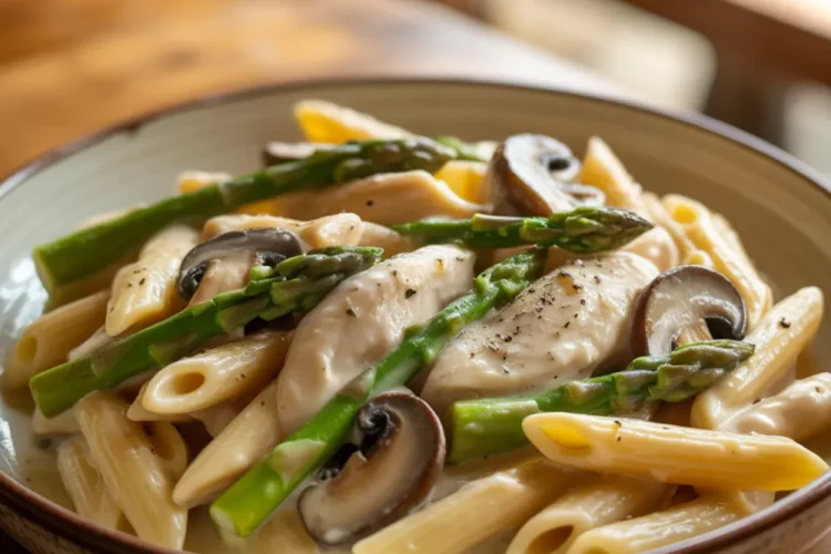 Creamy Mushroom and Asparagus Chicken Penne