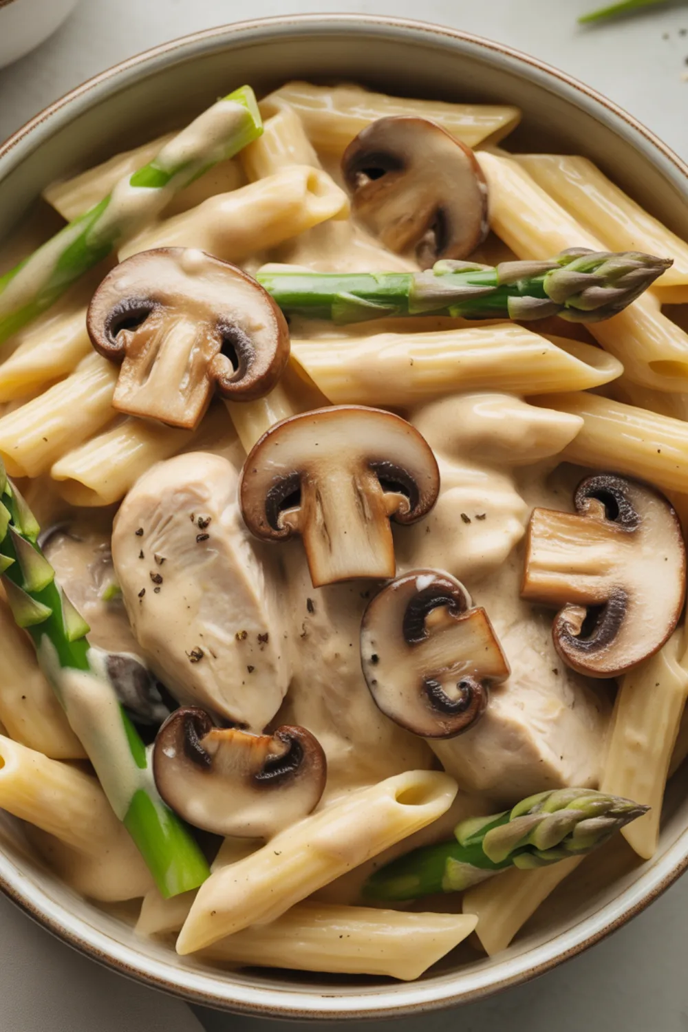 Creamy Mushroom and Asparagus Chicken Penne
