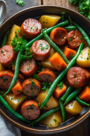Crockpot Kielbasa and Green Beans