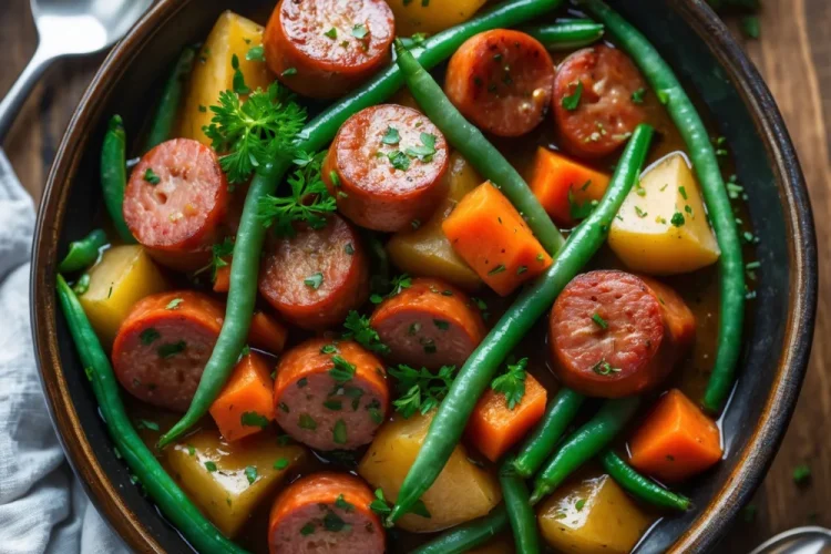 Crockpot Kielbasa and Green Beans