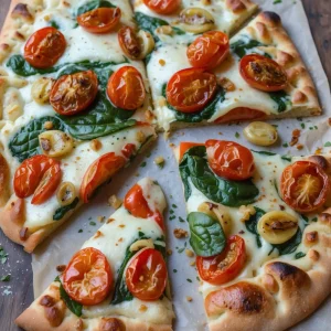 Garlic Roasted Tomato and Spinach Flatbread