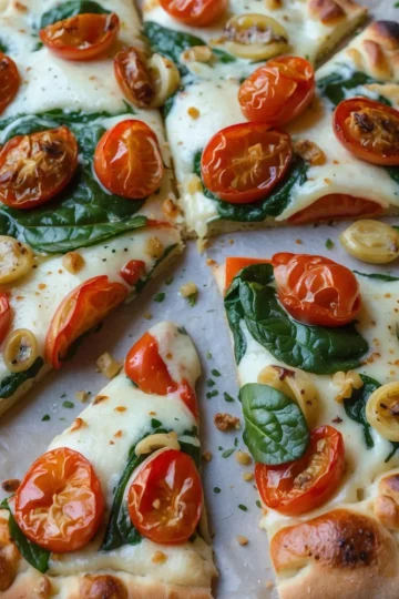 Garlic Roasted Tomato and Spinach Flatbread