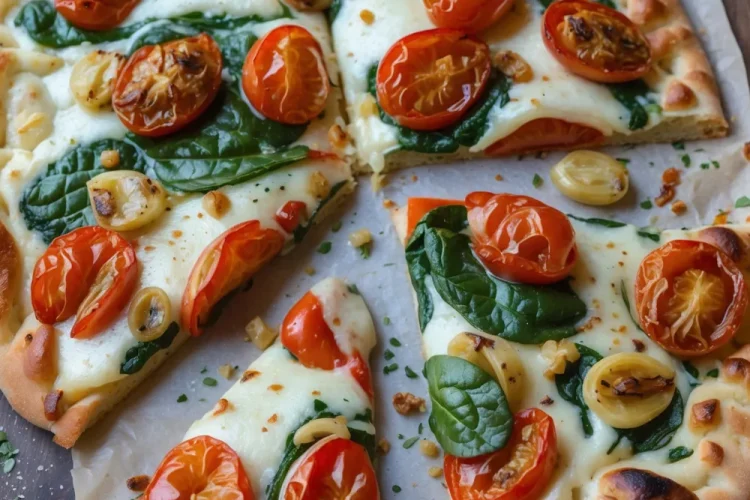 Garlic Roasted Tomato and Spinach Flatbread