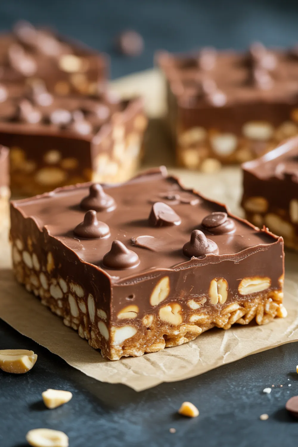 Healthy No-Bake Chocolate Peanut Butter Crunch Bars