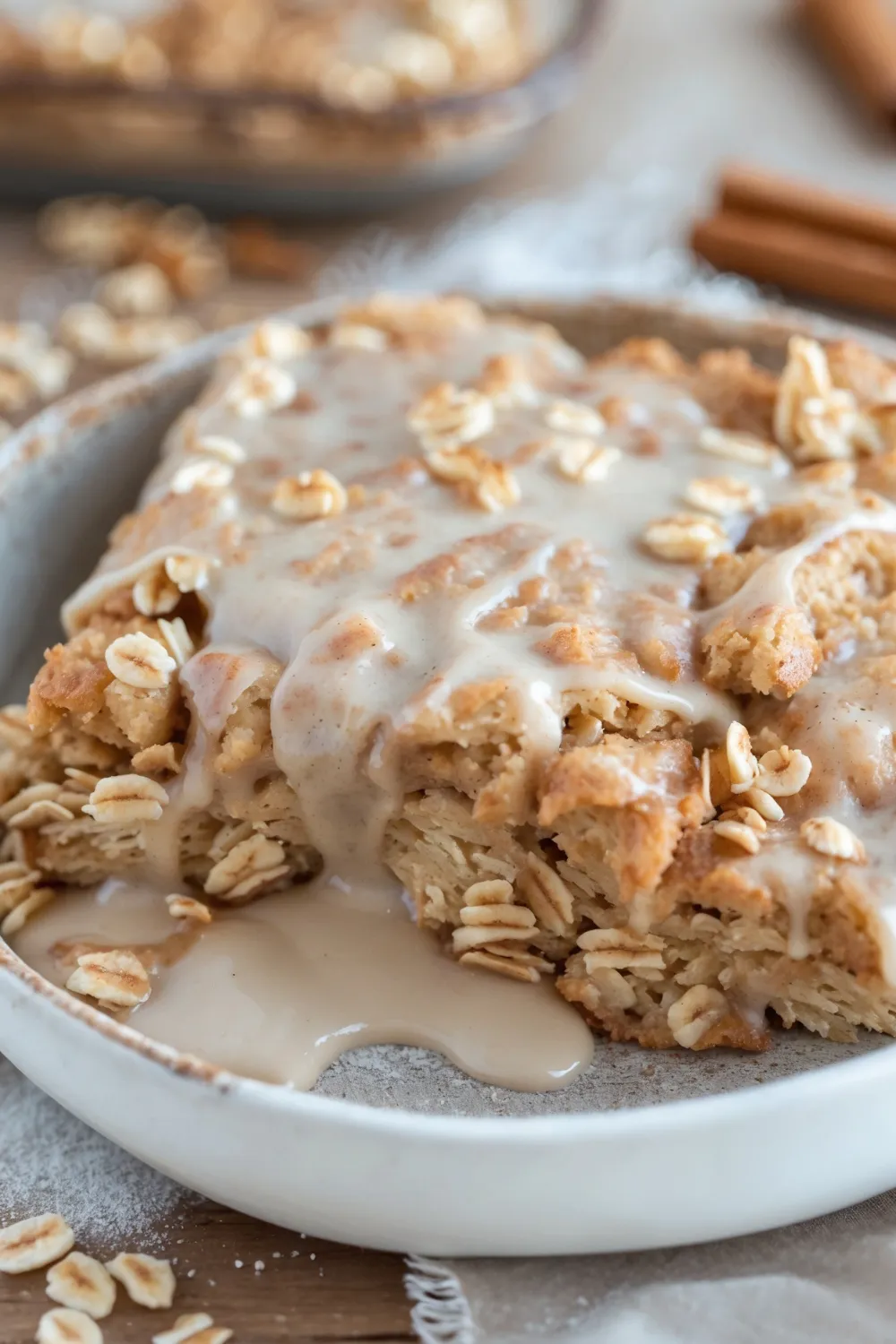 Healthy Sticky Cinnamon Roll Baked Oatmeal