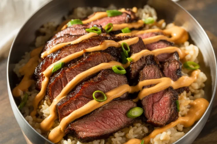 Korean BBQ Steak Rice Bowls with Spicy Cream Sauce
