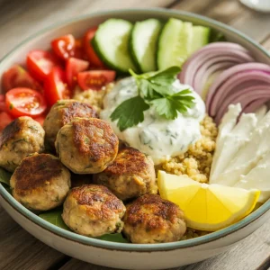 Mediterranean Bowl with Ground Turkey Meatballs