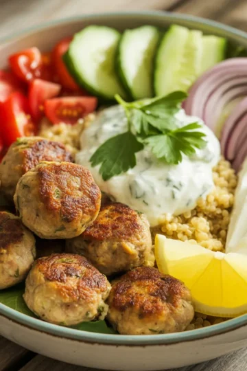 Mediterranean Bowl with Ground Turkey Meatballs