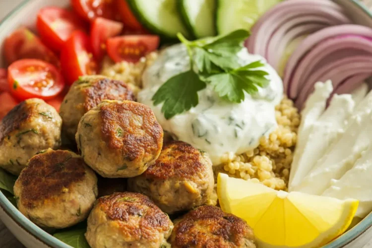 Mediterranean Bowl with Ground Turkey Meatballs
