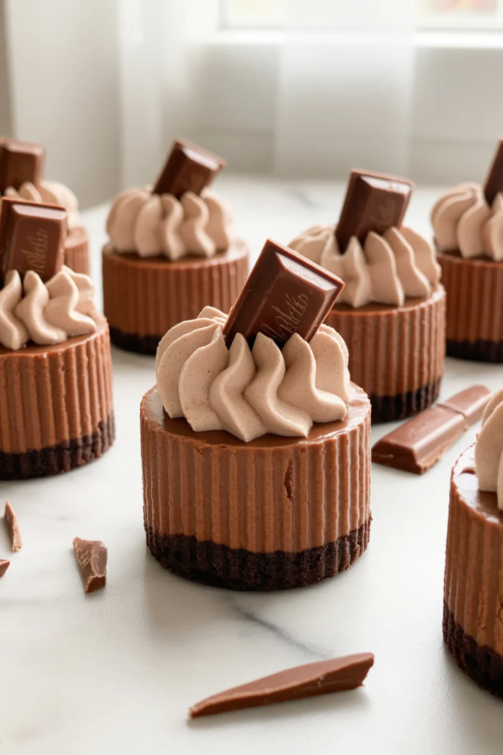Mini No-Bake Kit Kat Cheesecakes