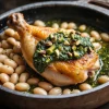 One-Pan Crispy Chicken with Cannellini Beans and Pistachio Pesto