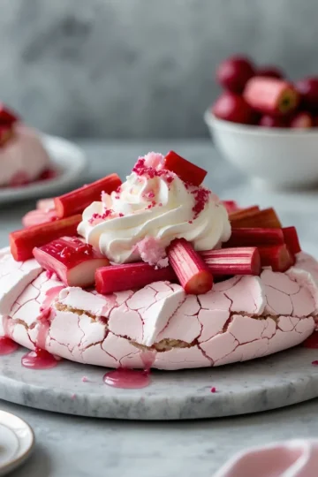Rhubarb and Rosewater Pavlova