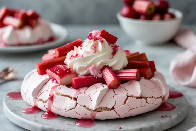 Rhubarb and Rosewater Pavlova