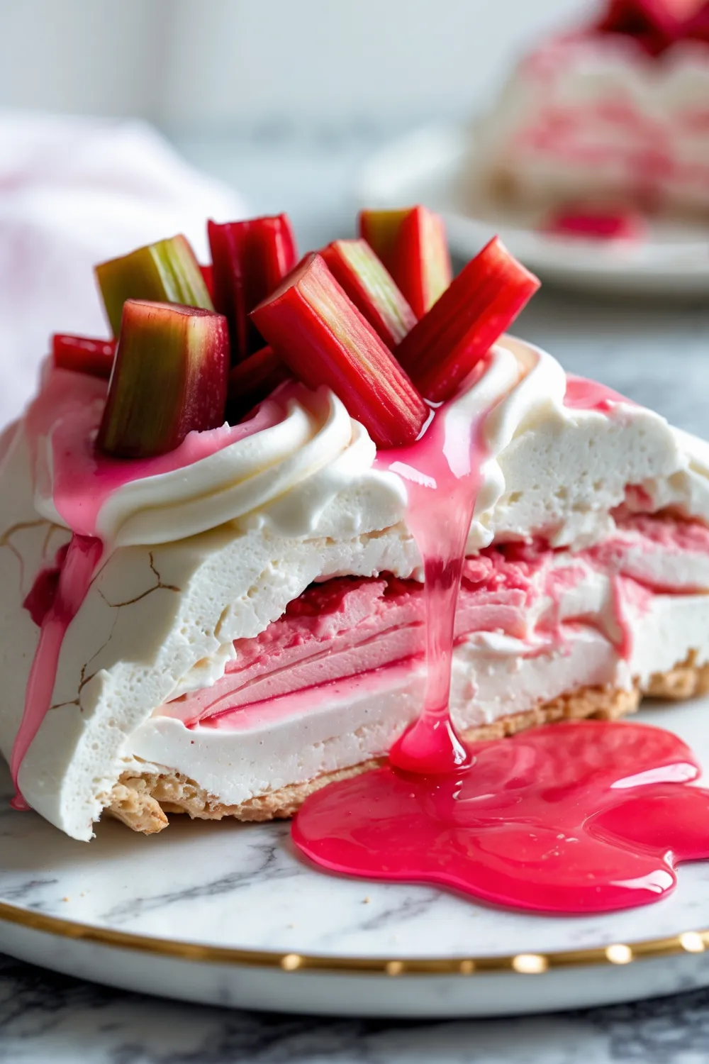 Rhubarb and Rosewater Pavlova