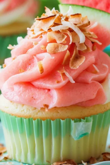 Tropical Breeze Watermelon Coconut Cupcakes