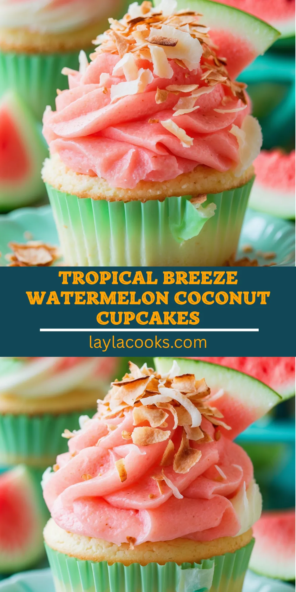 Tropical Breeze Watermelon Coconut Cupcakes