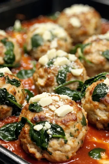 Baked Chicken Ricotta Meatballs with Spinach