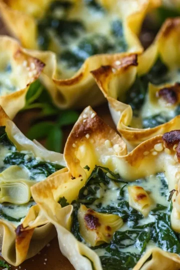 Baked Spinach Artichoke Wonton Cups