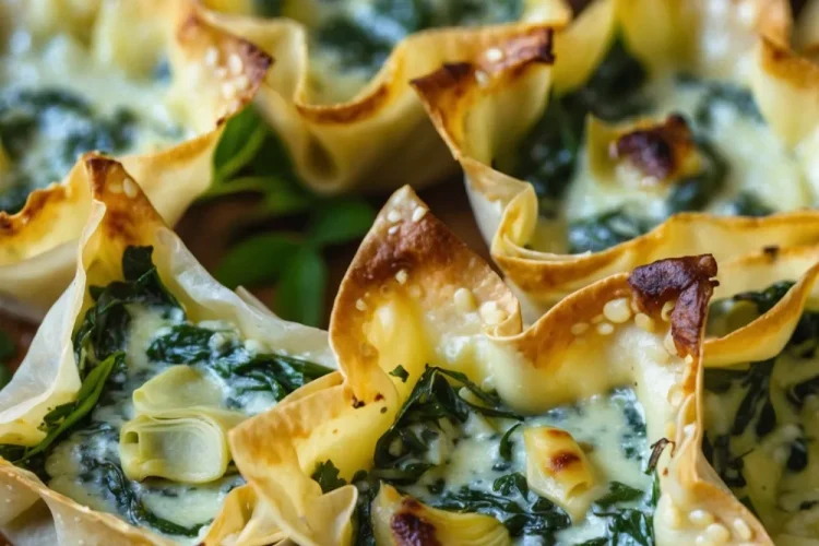 Baked Spinach Artichoke Wonton Cups