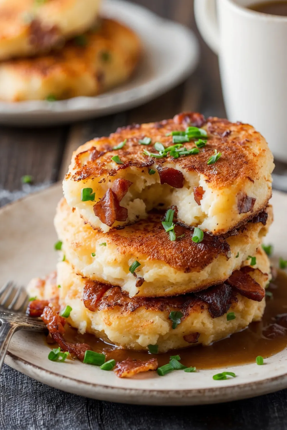 Leftover Mashed Potato Cheese Bacon Cakes