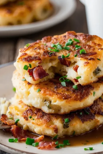 Leftover Mashed Potato Cheese Bacon Cakes