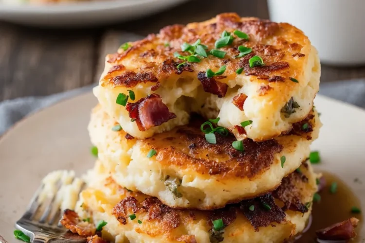 Leftover Mashed Potato Cheese Bacon Cakes