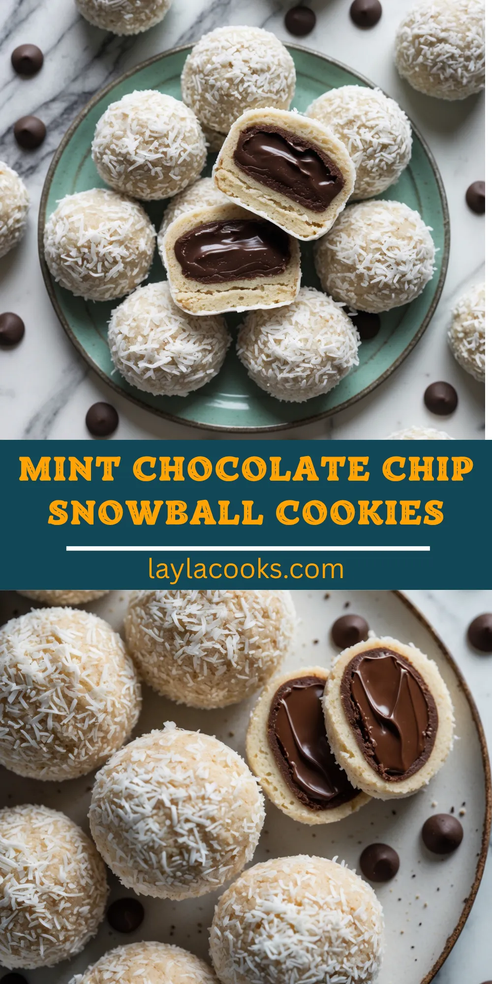 Mint Chocolate Chip Snowball Cookies