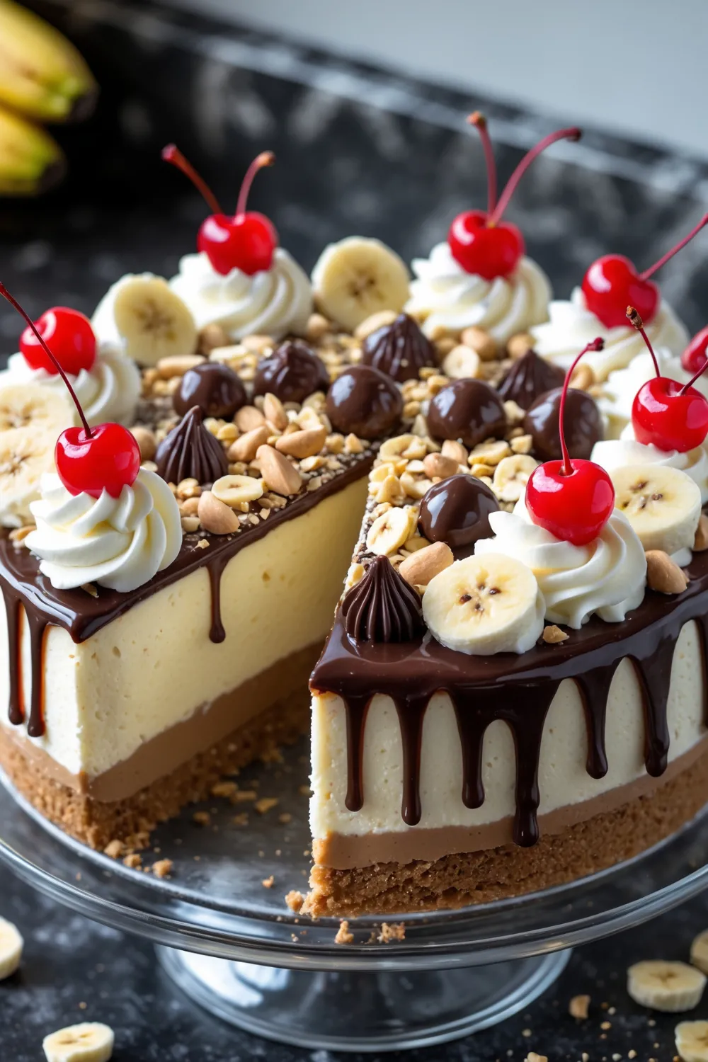 No Bake Banana Split Cheesecake