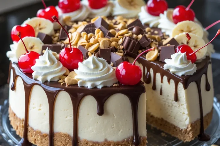 No Bake Banana Split Cheesecake