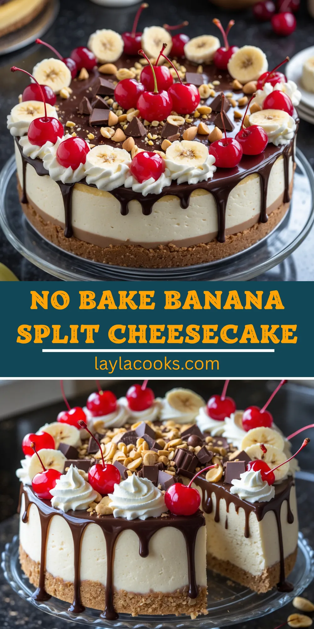 No Bake Banana Split Cheesecake