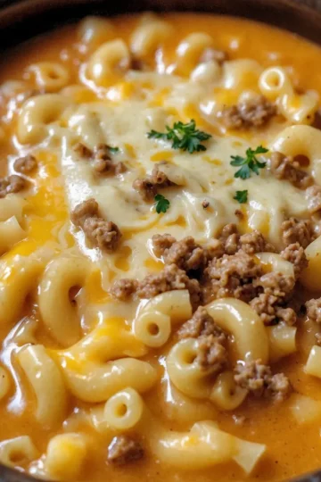 One-Pot Macaroni Cheeseburger Soup