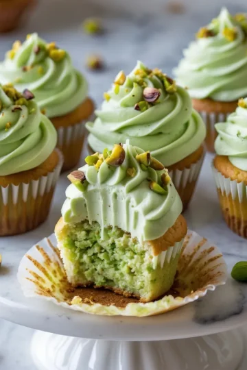Pistachio Cupcakes with Vanilla Buttercream Frosting