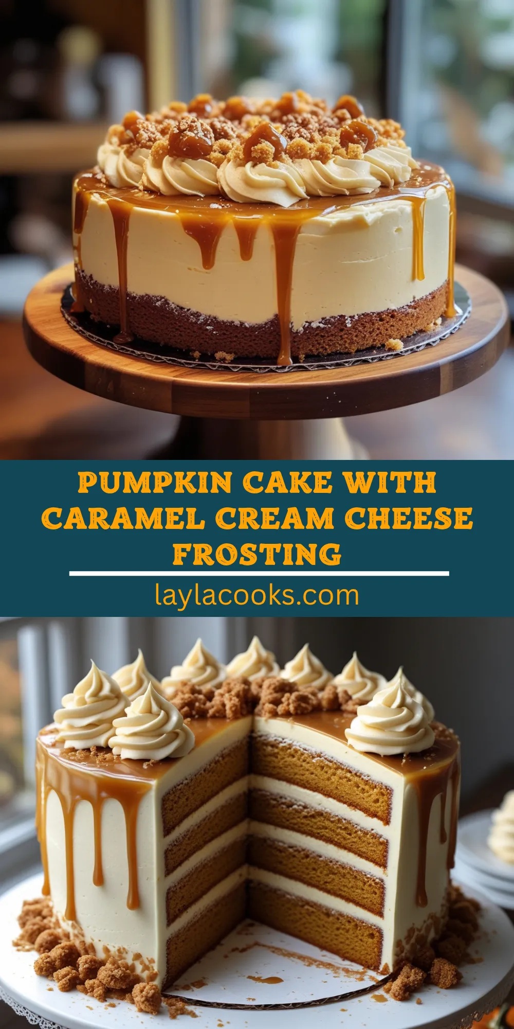 Pumpkin Cake with Caramel Cream Cheese Frosting