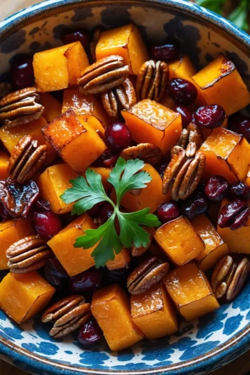 Roasted Butternut Squash with Cranberries and Pecans