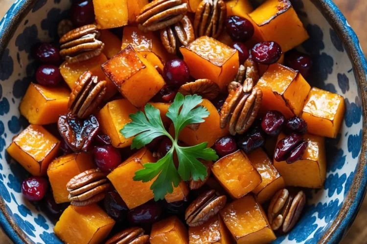 Roasted Butternut Squash with Cranberries and Pecans