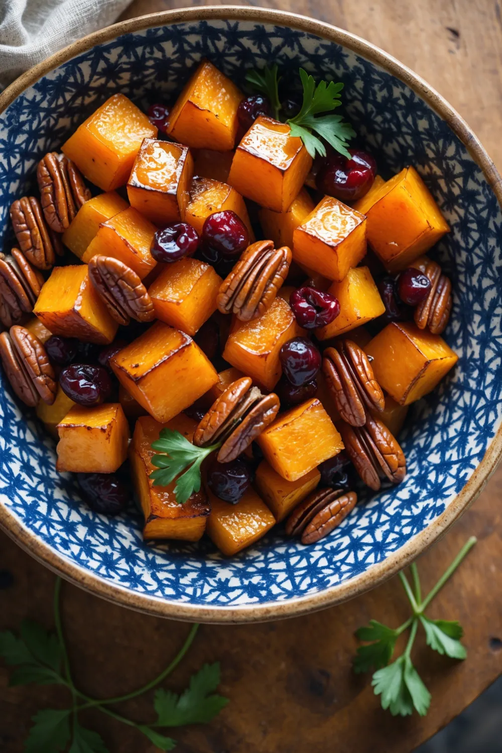 Roasted Butternut Squash with Cranberries and Pecans